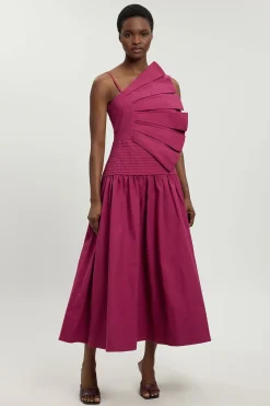 KarenMillen Robe Midi Tissée En Popeline De Coton Avec Détail De Plis 3D Petite<Femme Toutes Les Robes|Robes Mi-Longues