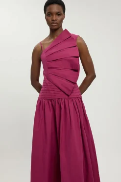 KarenMillen Robe Midi Tissée En Popeline De Coton Avec Détail De Plis 3D Petite<Femme Toutes Les Robes|Robes Mi-Longues