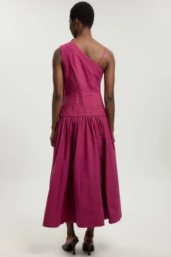 KarenMillen Robe Midi Tissée En Popeline De Coton Avec Détail De Plis 3D Petite<Femme Toutes Les Robes|Robes Mi-Longues