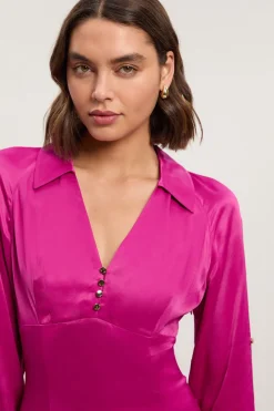 KarenMillen Robe Midi Tissée en Satin de Viscose à Col V et Manches Longues<Femme Robes Mi-Longues|Satin Et Dentelle