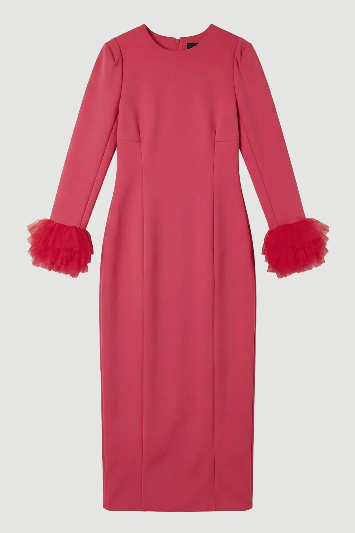 Robe Midi Tissée en Scuba avec Détail de Tulle aux Poignets