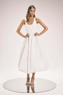 Robe Midi Tissée En Taffetas Avec Corsage Ajusté Et Jupe Bouffante
