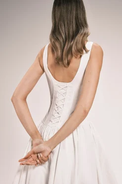 Robe Midi Tissée En Taffetas Avec Corsage Ajusté Et Jupe Bouffante