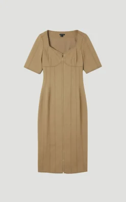 KarenMillen Robe Midi Tissée En Tencel Coton Avec Surpiqûres Contrastantes Et Fermeture Éclair Frontale<Femme Toutes Les Robes|Robes D’Automne