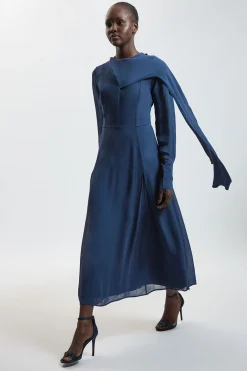Robe Midi Tissée En Viscose Avec Détail Foulard