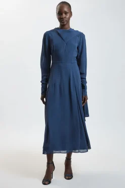 Robe Midi Tissée En Viscose Avec Détail Foulard