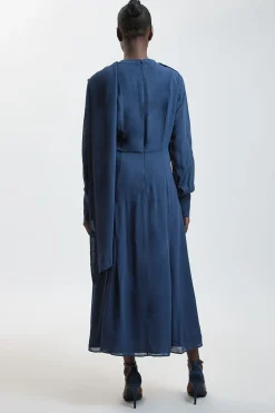 Robe Midi Tissée En Viscose Avec Détail Foulard