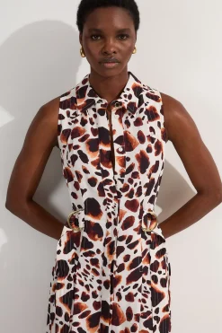 KarenMillen Robe midi tissée en viscose et lin premium avec surpiqûres, encolure halter et détail d'anneau en D<Femme Robes|Robes Mi-Longues