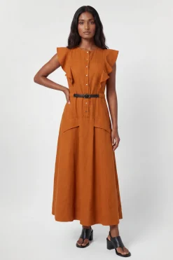 KarenMillen Robe Midi Tissée En Viscose Et Lin Avec Encolure Licou<Femme Robes|Robes Mi-Longues