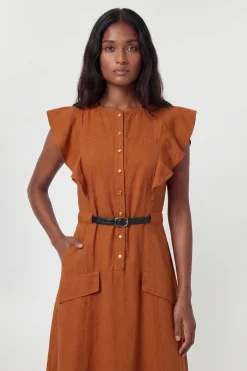 KarenMillen Robe Midi Tissée En Viscose Et Lin Avec Encolure Licou<Femme Robes|Robes Mi-Longues