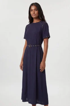 Robe Midi Tissée En Viscose Et Lin Premium Avec Détails Cloutés