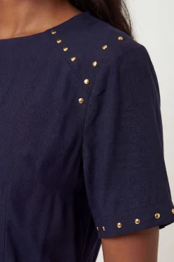Robe Midi Tissée En Viscose Et Lin Premium Avec Détails Cloutés