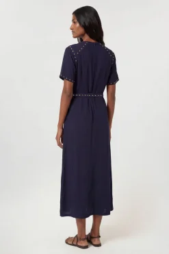 Robe Midi Tissée En Viscose Et Lin Premium Avec Détails Cloutés