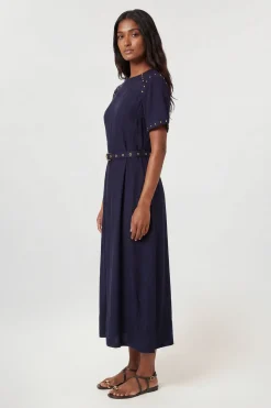 Robe Midi Tissée En Viscose Et Lin Premium Avec Détails Cloutés