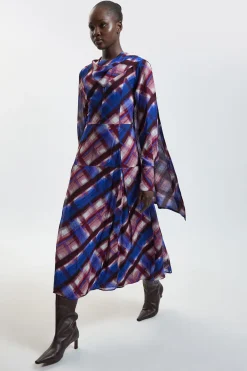 Robe Midi Tissée En Viscose À Imprimé Carreaux Avec Détail Foulard