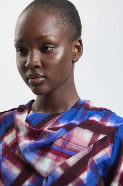 Robe Midi Tissée En Viscose À Imprimé Carreaux Avec Détail Foulard