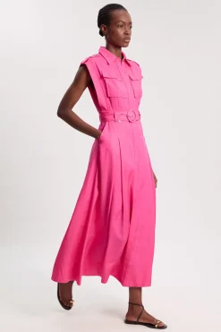 KarenMillen Robe Midi Tissée En Viscose Lin Premium Avec Ceinture Et Détails De Quincaillerie Dorée<Femme Toutes Les Robes|Robes
