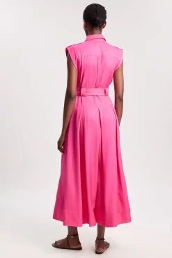 KarenMillen Robe Midi Tissée En Viscose Lin Premium Avec Ceinture Et Détails De Quincaillerie Dorée<Femme Toutes Les Robes|Robes