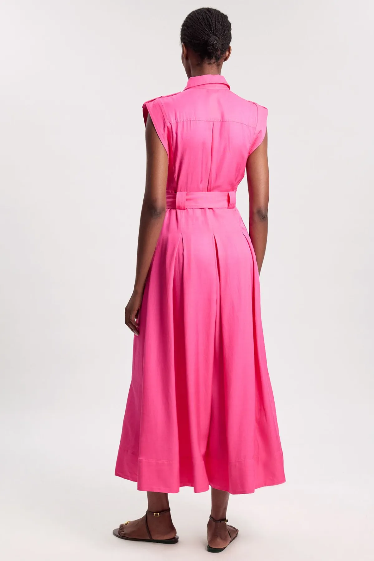 KarenMillen Robe Midi Tissée En Viscose Lin Premium Avec Ceinture Et Détails De Quincaillerie Dorée<Femme Toutes Les Robes|Robes