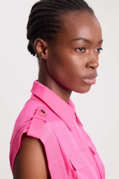 KarenMillen Robe Midi Tissée En Viscose Lin Premium Avec Ceinture Et Détails De Quincaillerie Dorée<Femme Toutes Les Robes|Robes