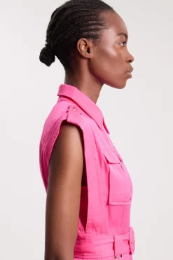 KarenMillen Robe Midi Tissée En Viscose Lin Premium Avec Ceinture Et Détails De Quincaillerie Dorée<Femme Toutes Les Robes|Robes