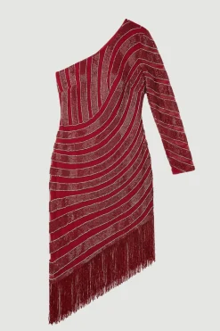 Robe Midi Tissée à Franges avec Fente Haute et Ornements