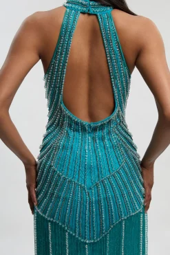 Robe Midi Tissée À Franges Ornée De Cristaux
