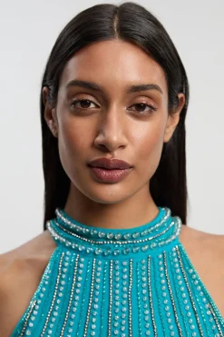 Robe Midi Tissée À Franges Ornée De Cristaux