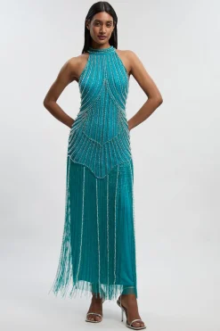 Robe Midi Tissée À Franges Ornée De Cristaux Petite