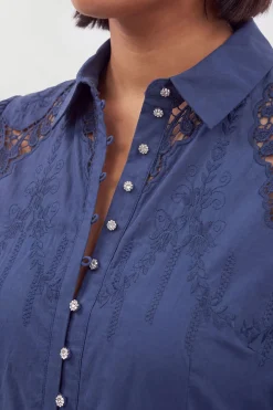 KarenMillen Robe Midi Tissée Grande Taille En Coton Avec Broderie Ajourée Et Manches Ballon<Femme Toutes Les Robes|Robes Mi-Longues