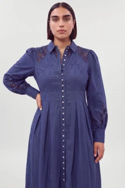 KarenMillen Robe Midi Tissée Grande Taille En Coton Avec Broderie Ajourée Et Manches Ballon<Femme Toutes Les Robes|Robes Mi-Longues