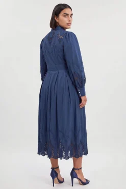 KarenMillen Robe Midi Tissée Grande Taille En Coton Avec Broderie Ajourée Et Manches Ballon<Femme Toutes Les Robes|Robes Mi-Longues