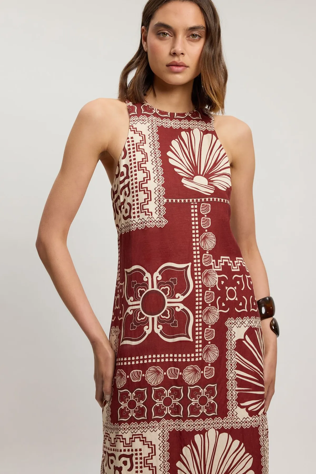 KarenMillen Robe Midi Tissée À Imprimé Carreaux En Lin Viscose Petite<Femme Robes|Robes Mi-Longues