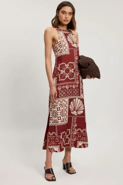KarenMillen Robe Midi Tissée À Imprimé Carreaux En Lin Viscose Petite<Femme Robes|Robes Mi-Longues