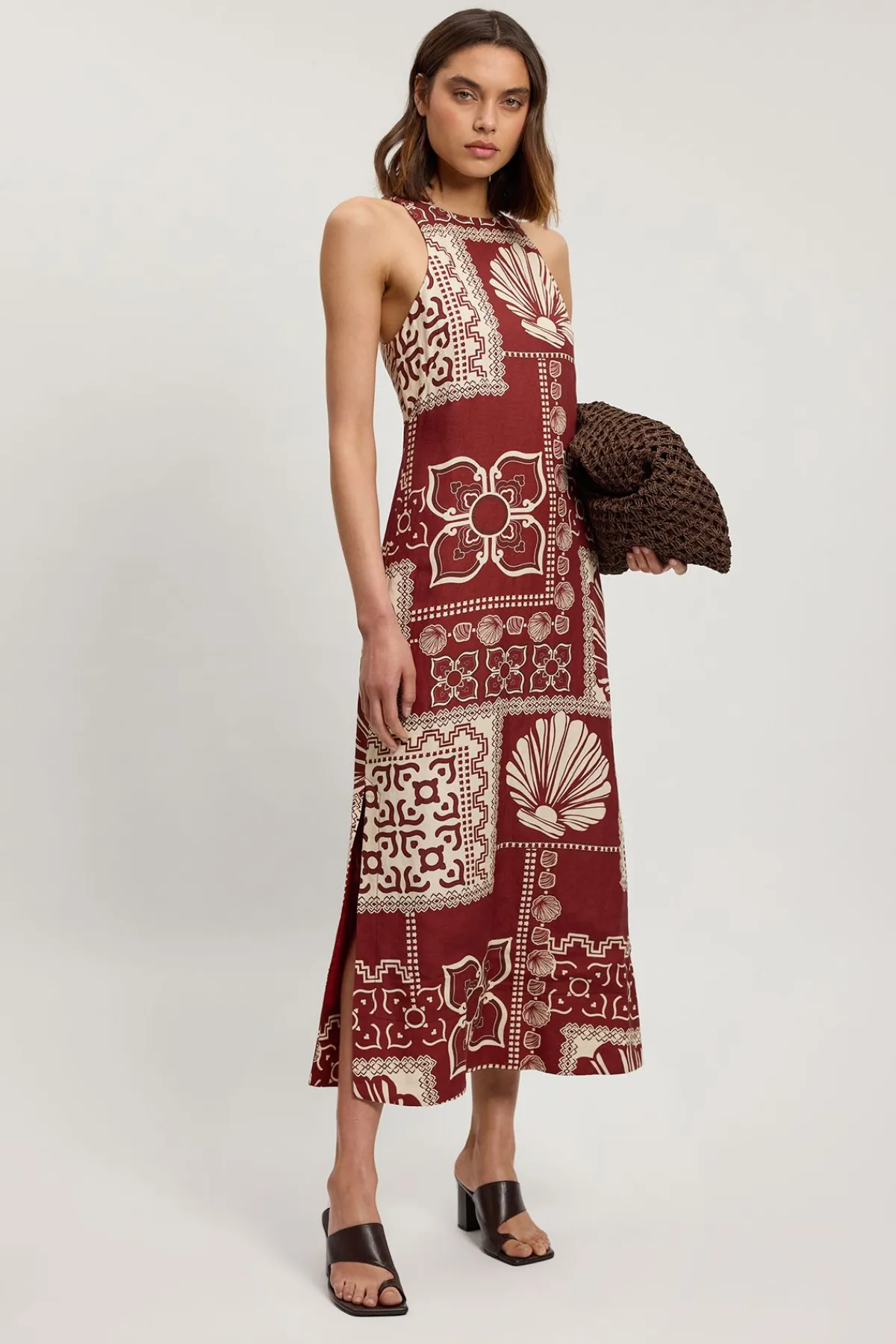 KarenMillen Robe Midi Tissée À Imprimé Carreaux En Lin Viscose Petite<Femme Robes|Robes Mi-Longues