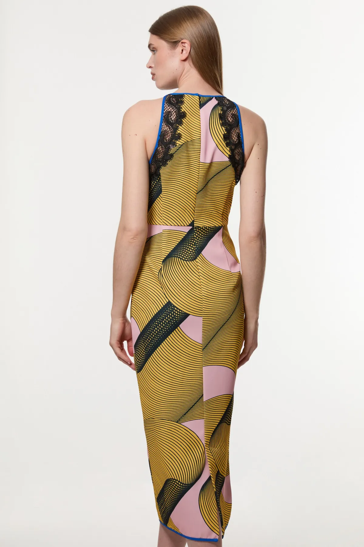 KarenMillen Robe midi tissée imprimée Cady avec détails en dentelle Amelia Graham<Femme Toutes Les Robes|Robes Mi-Longues