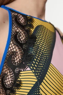 KarenMillen Robe midi tissée imprimée Cady avec détails en dentelle Amelia Graham<Femme Toutes Les Robes|Robes Mi-Longues