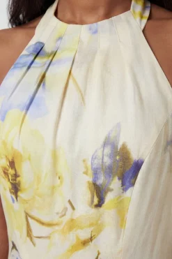 KarenMillen Robe Midi Tissée À Imprimé Floral Bleu Avec Col Licou À Bretelles<Femme Robes Mi-Longues|Robes