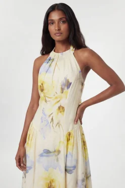KarenMillen Robe Midi Tissée À Imprimé Floral Bleu Avec Col Licou À Bretelles<Femme Robes Mi-Longues|Robes