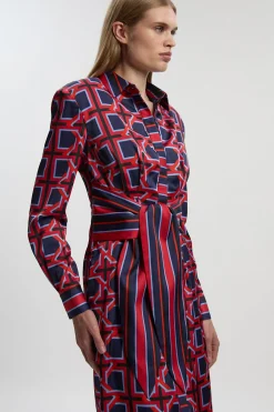 KarenMillen Robe Midi Tissée à Imprimé Géométrique en Satin Martelé avec Ceinture à Nouer<Femme Robes Mi-Longues|Satin Et Dentelle