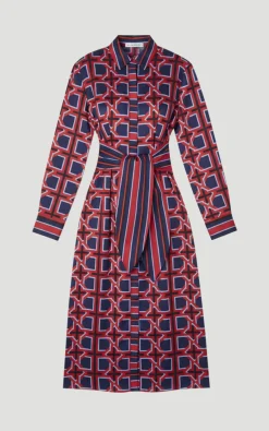 KarenMillen Robe Midi Tissée à Imprimé Géométrique en Satin Martelé avec Ceinture à Nouer<Femme Robes Mi-Longues|Satin Et Dentelle