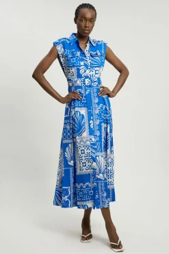 KarenMillen Robe Midi Tissée À Imprimé Viscose Lin Premium Avec Ceinture<Femme Robes|Robes Mi-Longues