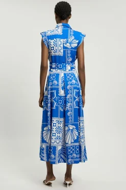 KarenMillen Robe Midi Tissée À Imprimé Viscose Lin Premium Avec Ceinture<Femme Robes|Robes Mi-Longues