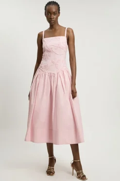 Robe Midi Tissée À Motif Floral Texturé