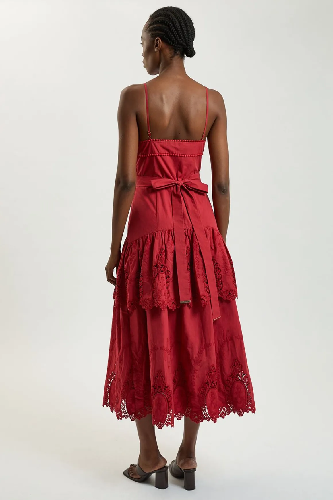 Robe Midi Tissée Petite À Bretelles En Coton Ajouré