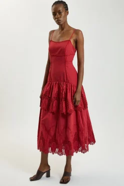 Robe Midi Tissée Petite À Bretelles En Coton Ajouré