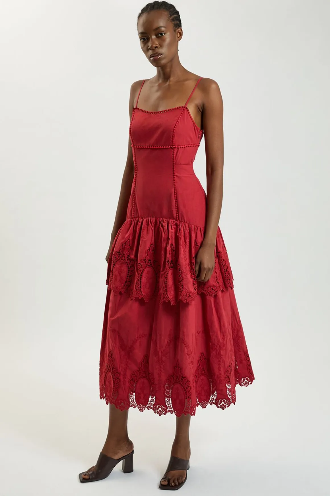 Robe Midi Tissée Petite À Bretelles En Coton Ajouré