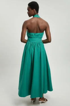 Robe Midi Tissée Petite En Popeline De Coton À Encolure Croisée Licou