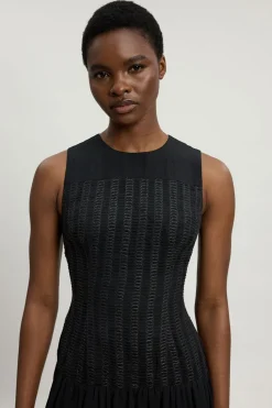 KarenMillen Robe Midi Tissée Petite À Taille Basse, Manches Longues Et Texture<Femme Toutes Les Robes|Robes Mi-Longues