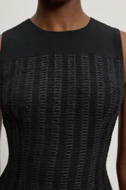 KarenMillen Robe Midi Tissée Petite À Taille Basse, Manches Longues Et Texture<Femme Toutes Les Robes|Robes Mi-Longues